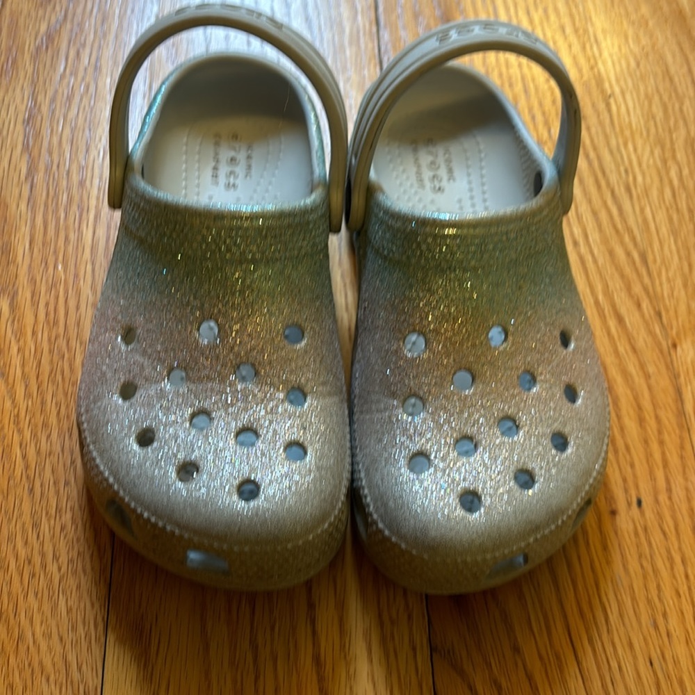 Crocs little kids’ size 13. Turquoise and blue ombré glitter. Lightly worn.